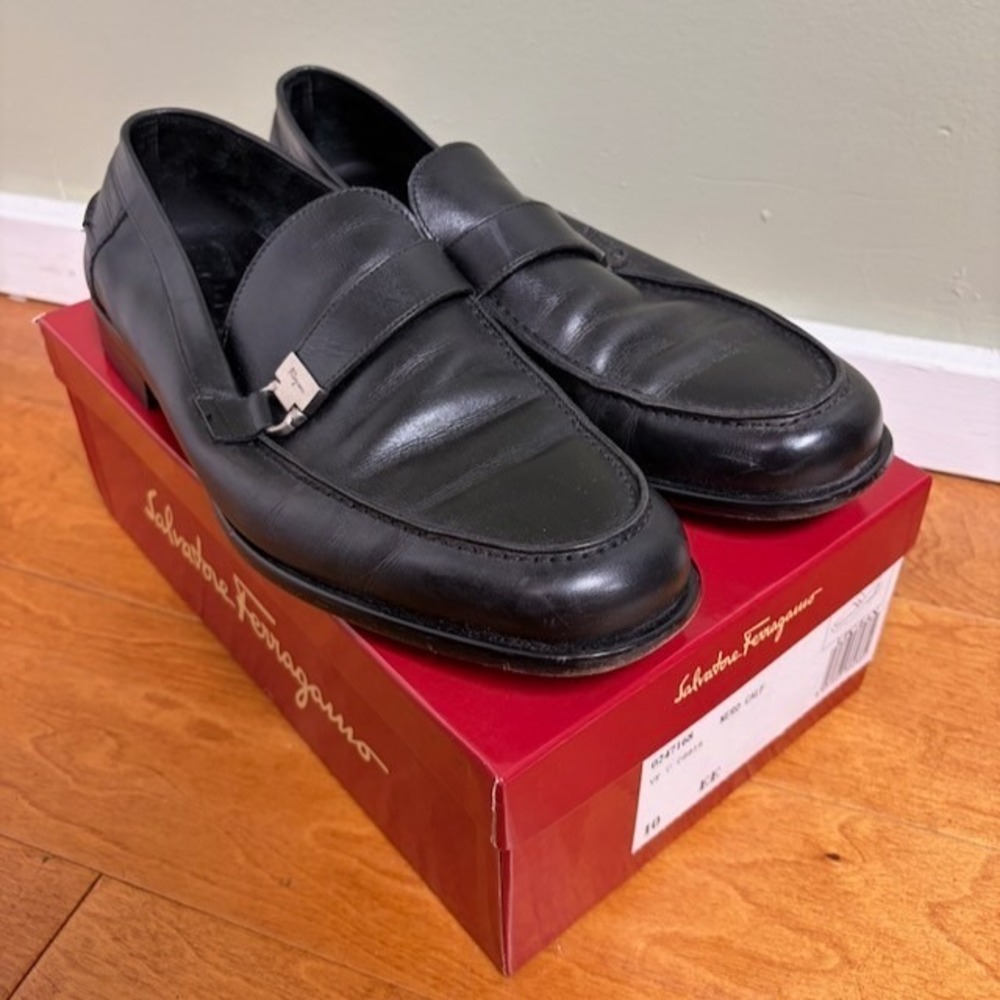 Salvatore Ferragamo Lion Mens Dress Shoes Sz 10ee Black Leather Special Occasion